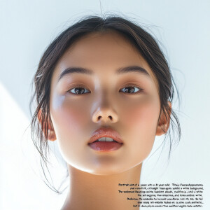 "Portrait of a 21-year-old Thai woman with a youthful, baby-face...