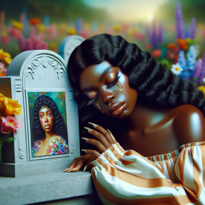 A beautiful light-skinnedb African-American woman with long wavy...