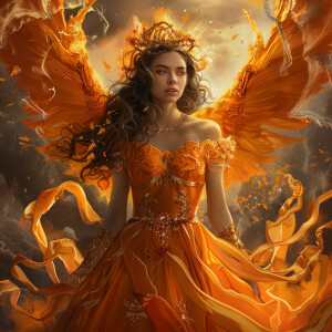 draw an angel with orange dress and crown