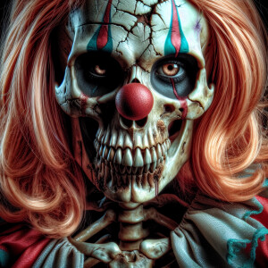 Title: "Scary Female Clown Skull"

Prompt: Create an ultra-detai...