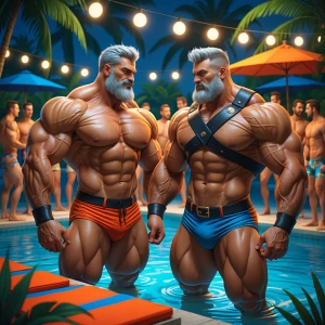 Energetic Male-Exclusive Pool Party Scene - Depict a dynamic poo...