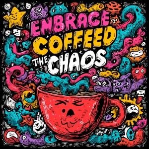 /imagine hand-drawn coffee cup overflowing with swirling steam t...