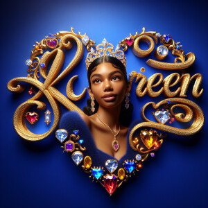 Craft a 3-D image showcasing the name 'KAREN' in a luxurious gol...
