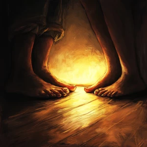 Dark art style of the two anthropomorphic feet sharing a moment,...