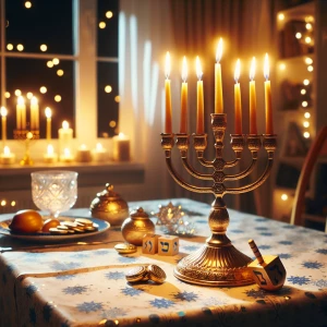 Menorah the first night of Hanukkah