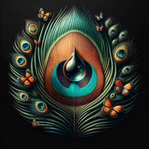 Create a digital artwork featuring a large, glossy droplet in th...