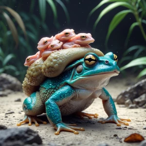 Surinam toad (Pipa pipa) carrying offspring in the specialized d...
