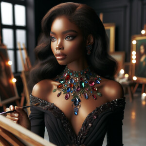 In a high-class, elegantly decorated studio, a very light-skinne...