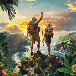 Create an ultra high resolution 3D image of an Italian man and a...