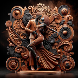3d wood and porcelain sculpture of an Afrocentric woman with a m...
