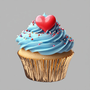 Create an image of a solitary cupcake featuring a voluminous swi...