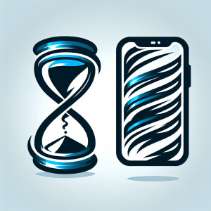 Create a realistic logo with the text "MOBI TIME" and a picture...
