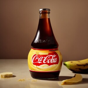 Create an image of a glass bottle of Coke Zero with a creamy ban...