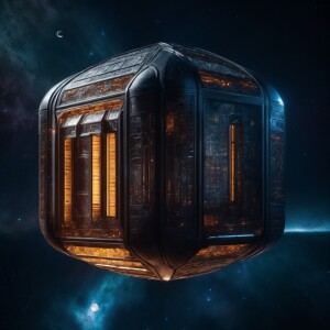 A mesmerizingly ethereal moon module floats against the dark bac...