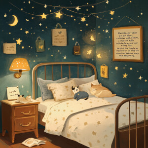 Bedtime Bliss**
   *Prompt:*
   "Illustrate a cozy bedroom with...