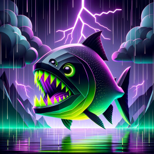 Purple neon green piranha and lightning