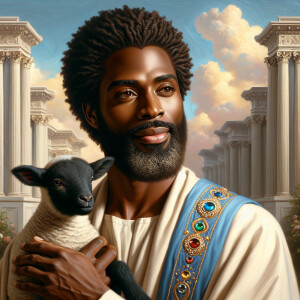 Oil painting of an African-American man resembling Jesus Christ,...