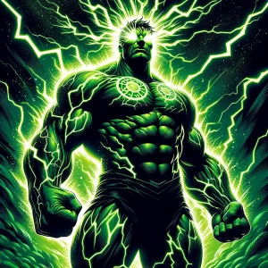 Graphic-style full-body illustration of the Incredible Hulk, sta...