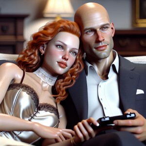 Create a photorealistic image of an attractive ginger-haired wom...