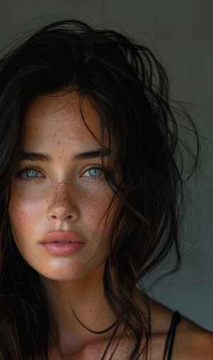 a beautiful woman, in the style of texture-rich layers, dark bla...