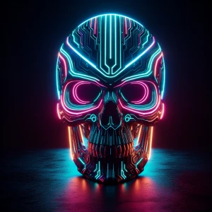 Skull  in the style of Tron,ultra wide shot