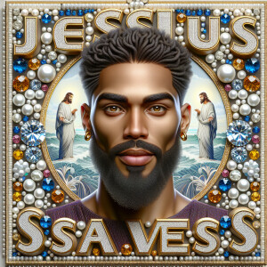"Create a 3D realistic artwork featuring the phrase 'Jesus Saves...