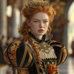 Create a photorealistic image of a light ginger-haired model wal...