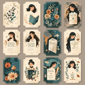 /imagine prompt: Sticker design, Literary Girl Vintage Bookmarks...