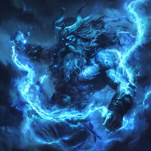 Create an image of Zeus, the Greek god of thunder, depicted as a...