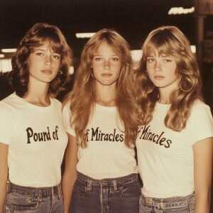 Color film photograph from 1975 of three beautiful 23-year-old w...