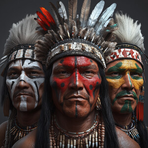 Create a realistic 3d image of 5 American natives, each individu...