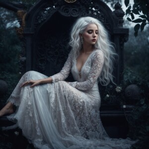 whimsical alluring female ghost , large expressive eyes, ornate...