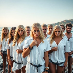 A group of young, barberic savage  looking blonde women and men...