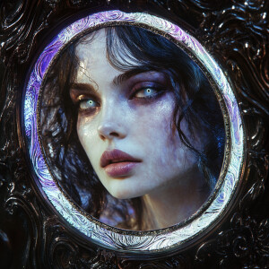 A hyper-realistic female portrait, styled with Gothic Renaissanc...