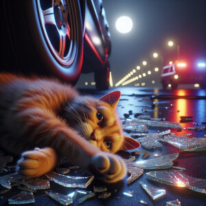 Visual: In 8K resolution, the ginger cat lies motionless on the...