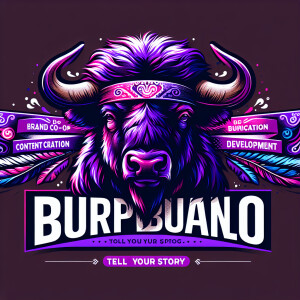 Create a dynamic, powerful, logo for a company called PURPLE BUF...