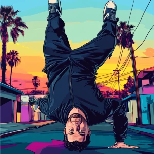 Elon Musk in GTA art style — do a handstand — in the style of a...