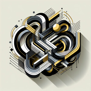 Picture bold lines and shapes intertwining together black and gr...