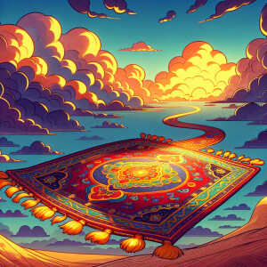 Cartoon magic carpet float sky