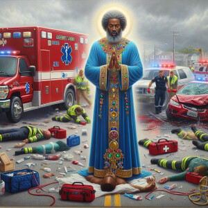 Create a realistic 3D oil painting depicting a scene of emergenc...