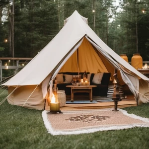 Outdoor boys' glamping birthday sleepover party featuring a spac...