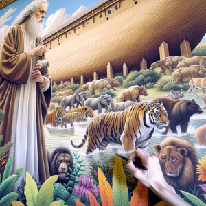 A close-up and detailed wall painting focusing on Noah, depicted...