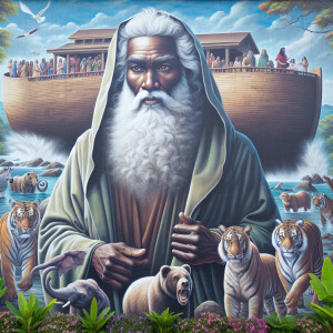 A close-up and detailed wall painting focusing on Noah, depicted...