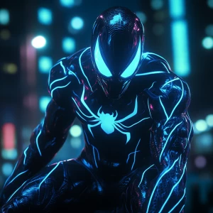 Venom  in the style of Tron, with neon lights and a hyper-realis...
