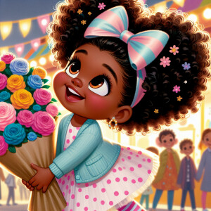 A charming, joyful African American 6-year-old girl cartoon char...