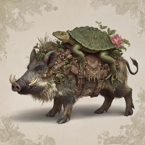 Wild boar with an alligator tail, snapping turtle shell, and fro...