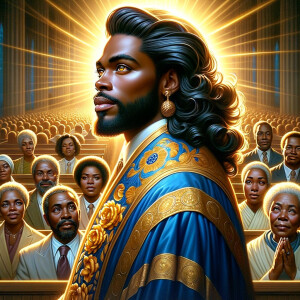Illustrate an inspiring African-American Jesus crust with a dign...