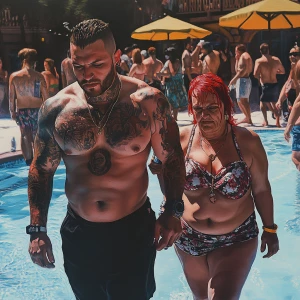 hyperrealistic painting 1:1,a muscular, tattooed, and pierced ma...