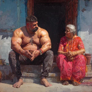 realism,sharp painting,A man muscular beefy sweaty doinga yoga s...