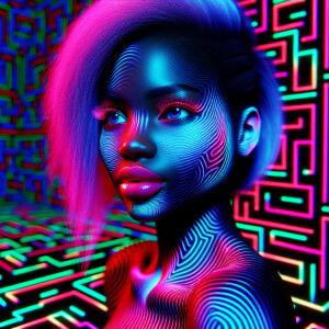 3D image fluorescent image of a beautiful African American woman...